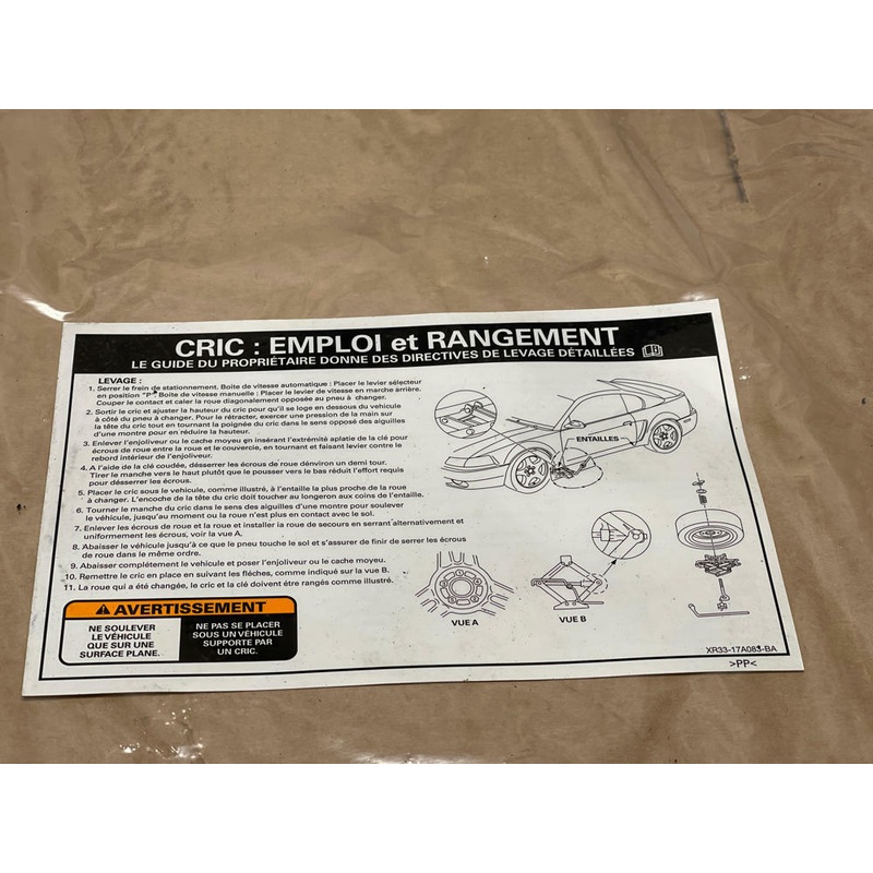 2003-04 Ford Mustang SVT Cobra OEM Jack Usage/Stowage Diagram- RARE 270
