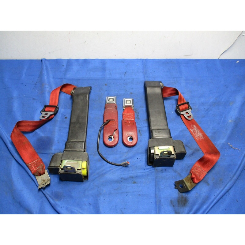 1987-93 Ford Mustang GT Red Front Seat Belt and Buckles Pair 062