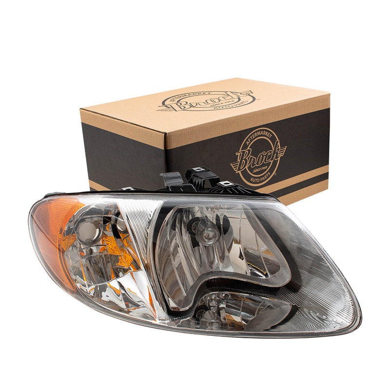Brock Replacement Passenger Halogen Headlight Compatible with 2001-2007 Caravan Town & Country Van with 113″ Wheelbase 4857700AC
