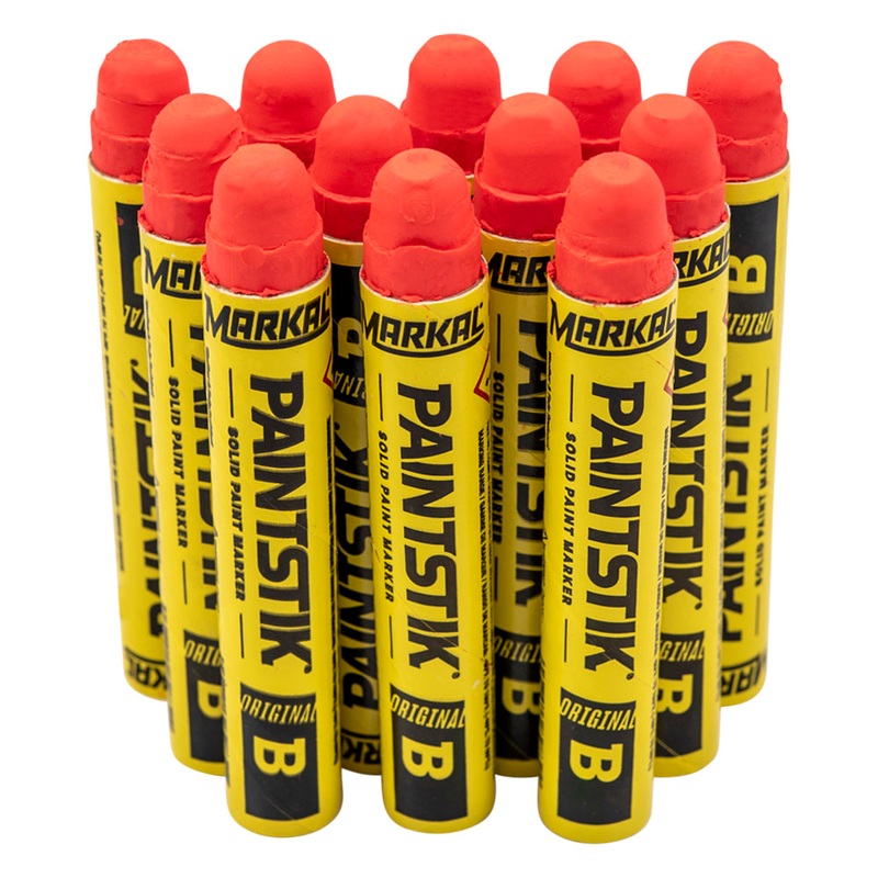 12 Pc Box Flourescent Red Markal B Paintstiks Glow UV Black Light Crayon Marks Metal Glass Wood Rubber for Auto Tire Construction Lumber