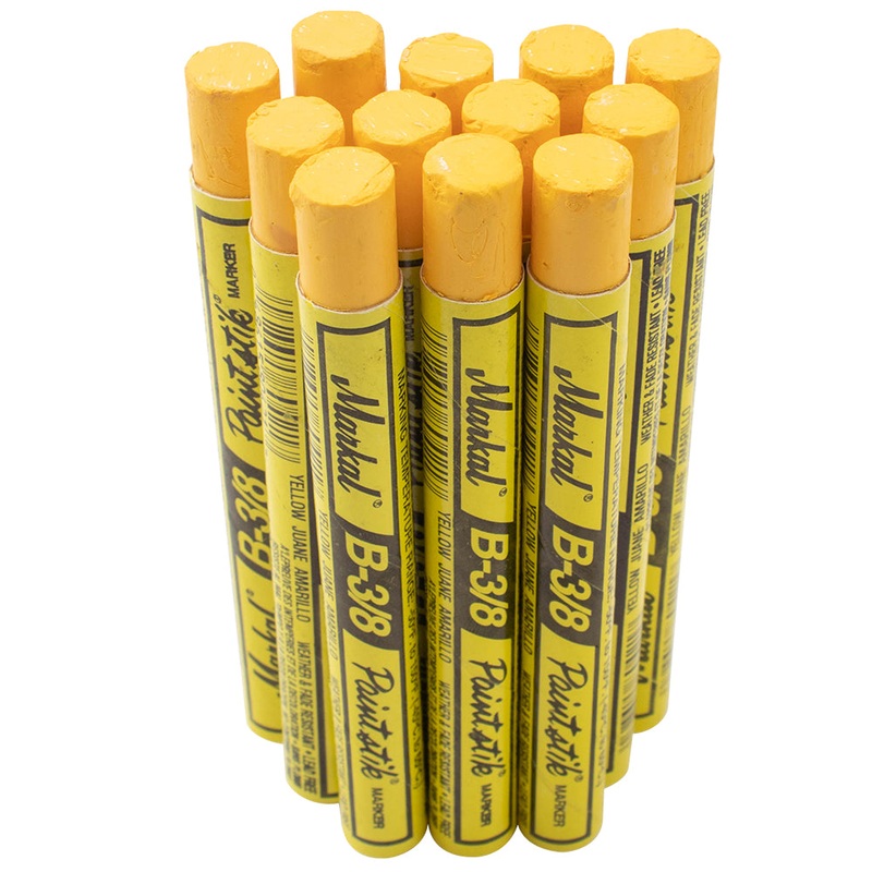 12 Pc Set Yellow Fine Point 3/8″ Markal B Paintsticks Oil Water Hot Cold Crayon Metal Wood Glass Marks for Auto Tire Fabric Construction
