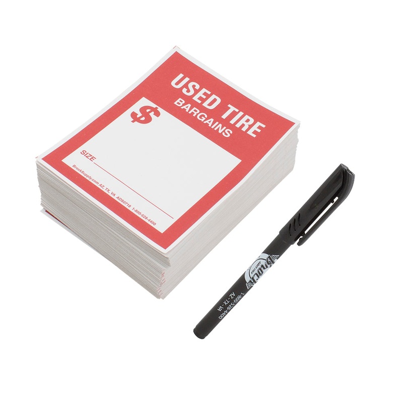 250 Piece Box Set Stick On Adhesive Used Tire Tag Sticker Labels Red & White 4″ x 5 1/8″
