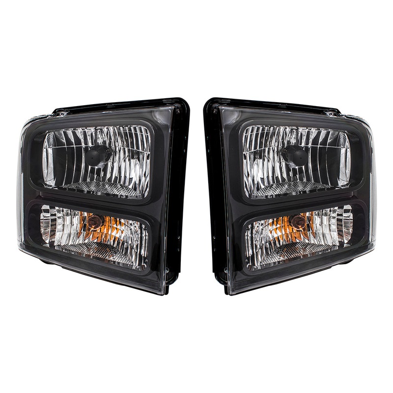Brock Replacement Driver + Passenger Halogen Headlights w/ Black Bezels Compatible with 05-07 Super Duty Pickup Truck Replaces 6C3Z13008DB 6C3Z13008CB FO2502224 FO2503224