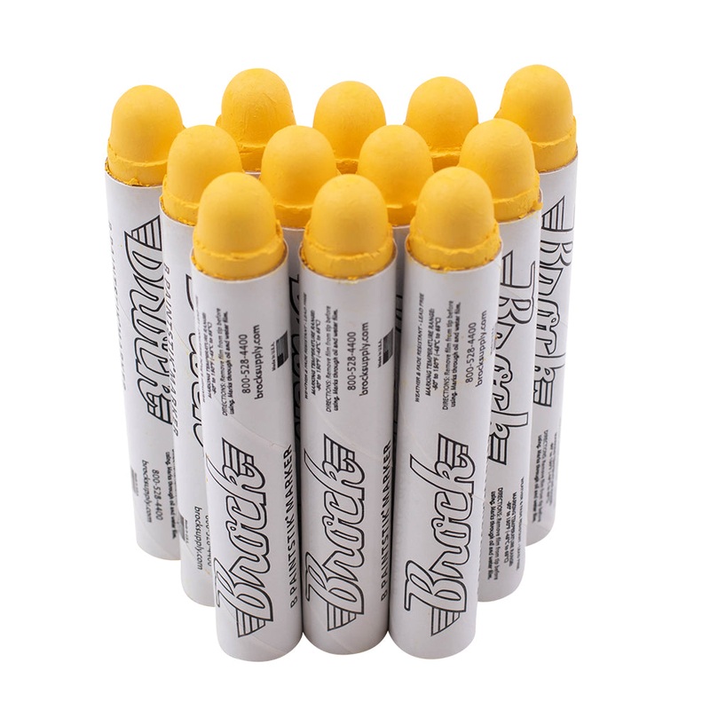 Brock Markal B Yellow Paintstik Marker – Multi-Purpose Permanent Solid Paint Marking Crayon For Oily-Wet-Dry-Cold Surfaces – Weather & UV Resistant  Dozen