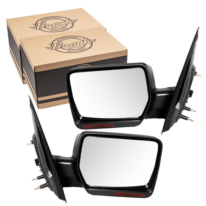 Brock Replacement Driver and Passenger Side Pedestal Type Power Mirrors Paint to Match Black with Heat, Signal and Manual Folding W/O Memory, Puddle Light or Auto Dim Compatible with 2007-2008 F-150