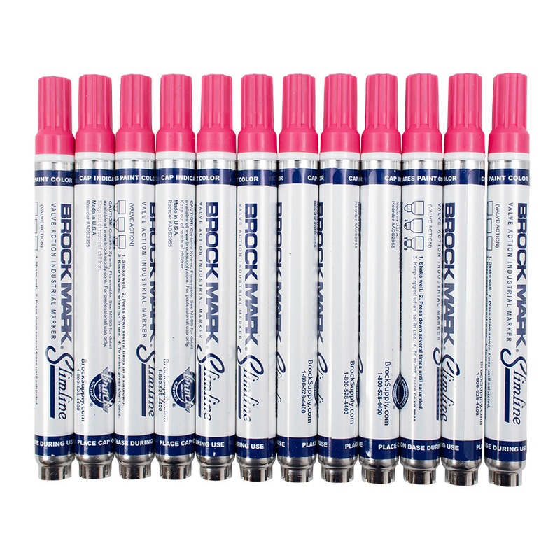 12 Pc Set Pink Brockmark Slimline Industrial Paint Markers Opaque Gloss Pen Metal Wood Plastic Glass for Auto Construction Arts Home