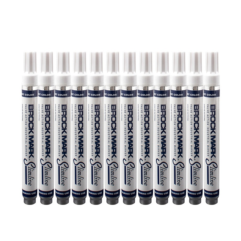 12 Pc Set White Brockmark Slimline Industrial Paint Markers Opaque Gloss Pen Metal Wood Plastic Glass for Auto Construction Arts Home