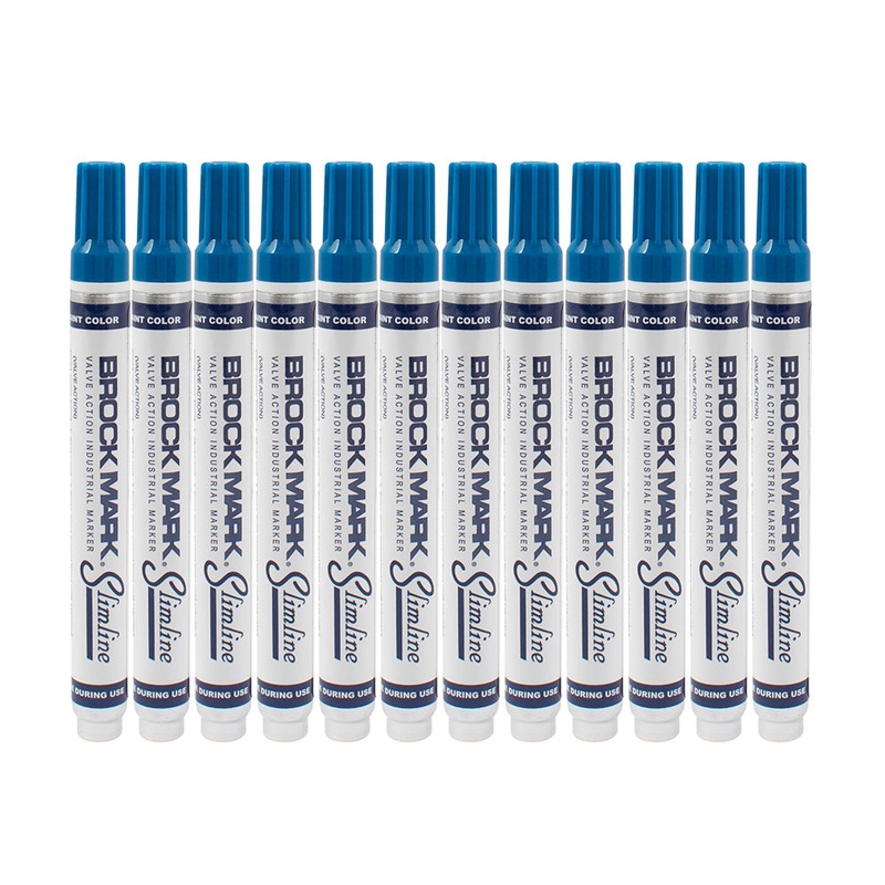 12 Pc Set Dark Blue Brockmark Slimline Industrial Paint Markers Opaque Gloss Pen Metal Wood Plastic Glass for Auto Construction Arts Home