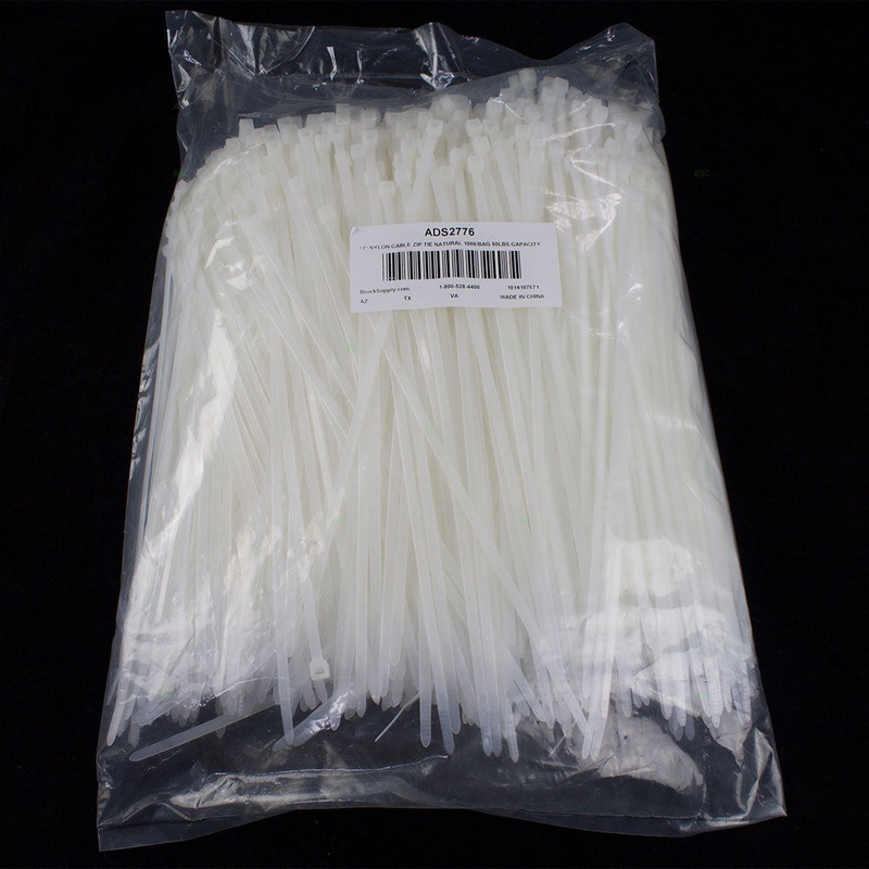 1000 Pc Bag Natural White Nylon 11″ Cable Zip Ties Self Locking Head UV Heat