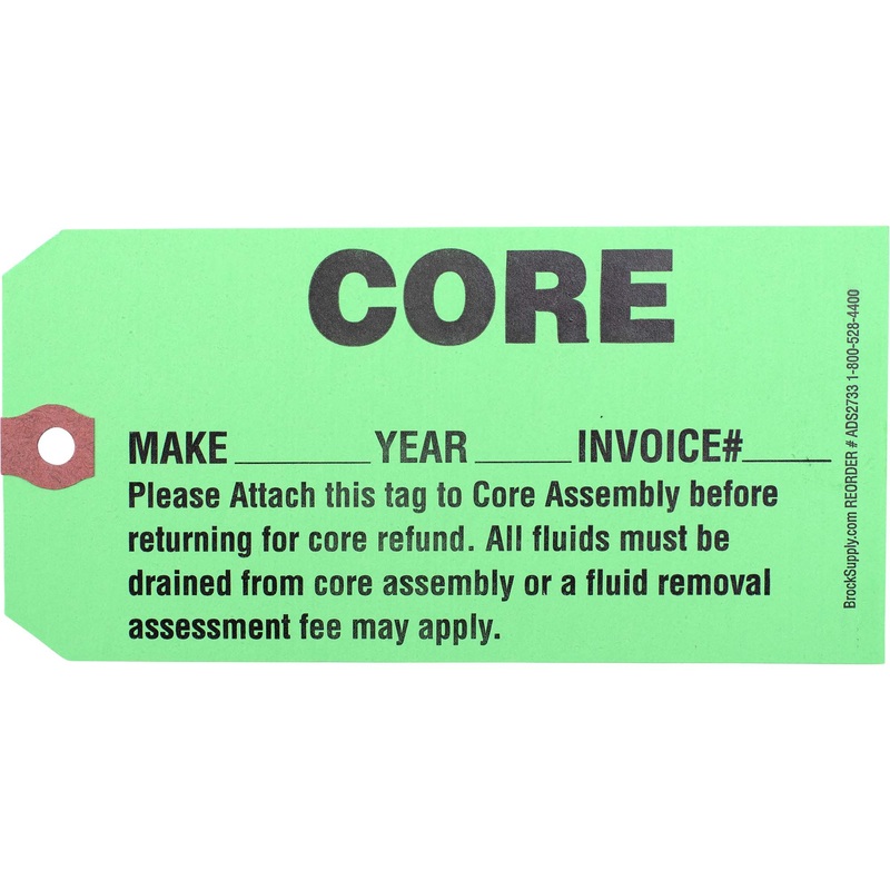 CORE Parts Tag – 5 3/4 Inch x 2 7/8 Inch Bright Green Heavy Card Stock With Reinforced Eyelet – 250 Tags Per Box