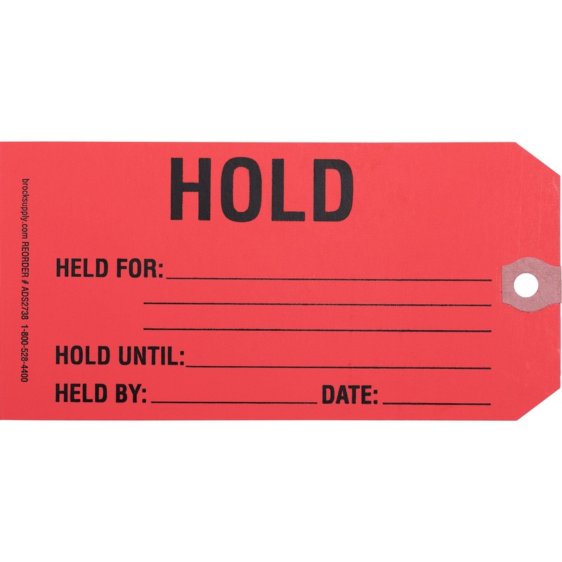 HOLD Parts Tag – 5 3/4 Inch x 2 7/8 Inch Red Heavy Card Stock With Reinforced Eyelet – 250 Tags Per Box