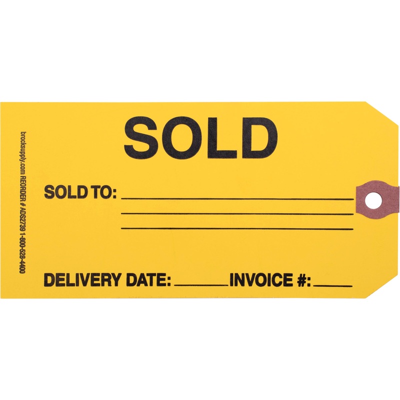 SOLD Parts Tag – 5 3/4 Inch x 2 7/8 Inch Yellow Heavy Card Stock With Reinforced Eyelet – 250 Tags Per Box