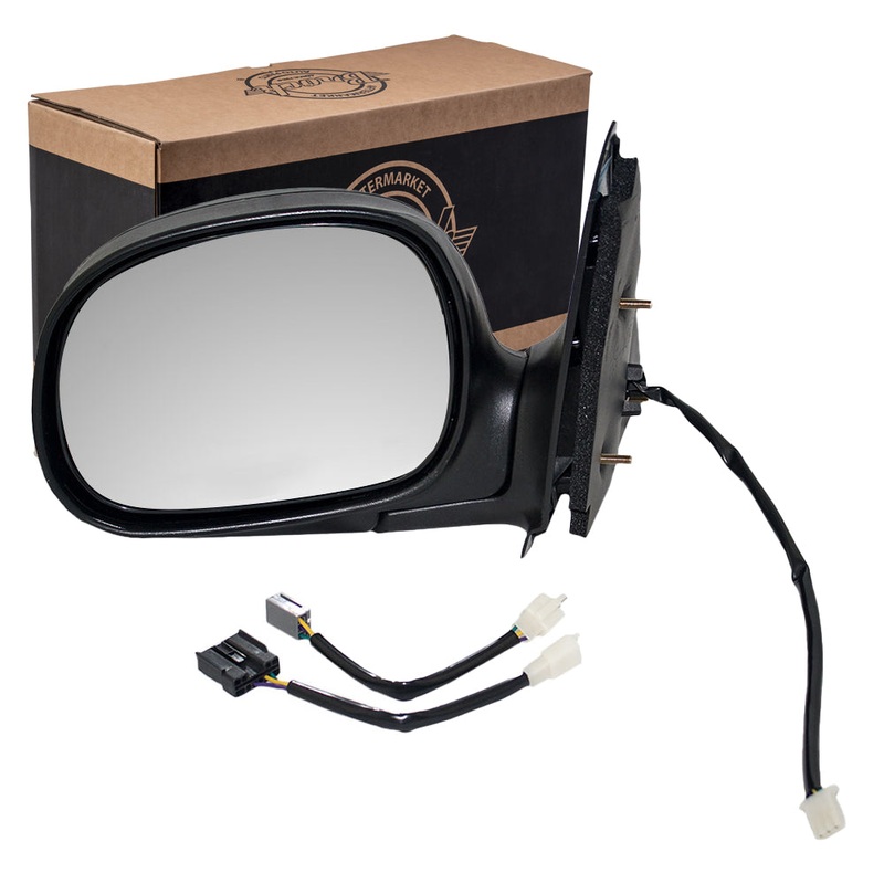 Brock Replacement Driver Side Power Mirror Textured Black Foldaway without Heat or Signal with Adapter Compatible with 1997-2002 F-150/F-250 Light Duty EXCLUDING Crew Cab