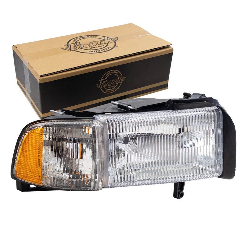 Brock Aftermarket Replacement Passenger Right Halogen Combination Headlight and Corner Light Assembly Compatible With 1994-2002 Dodge Ram Without Sport Package