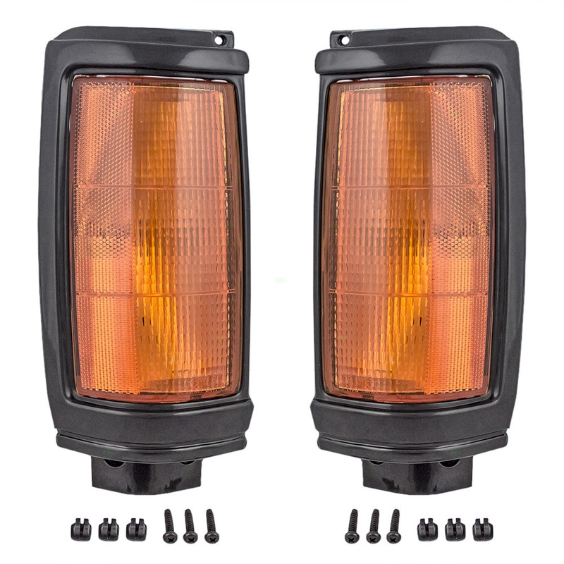 Brock Replacement Driver and Passenger Park Signal Side Marker Light Lamp w/ Black Bezel Compatible with 87-96 Pickup Truck MB527081 MB527082