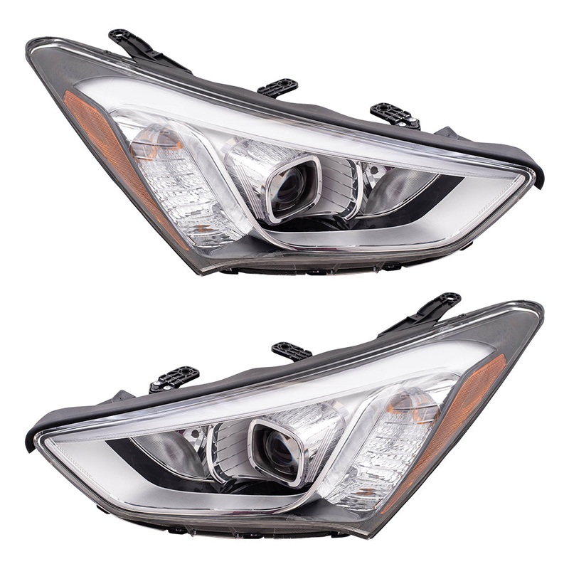 Brock Replacement Set Driver and Passenger Halogen Headlights Compatible with 2013-2016 Santa Fe Sport