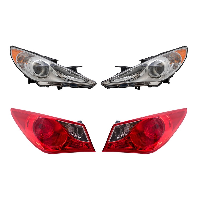 Brock Replacement Halogen Headlights with Tail Lights Compatible with 2011 2012 2013 2014 Sonata