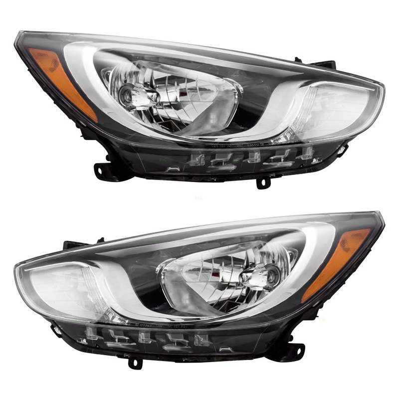 Brock Replacement Pair Set Halogen Headlights Headlamps Type Compatible with 12-14 Accent 92101-1R010 92102-1R010