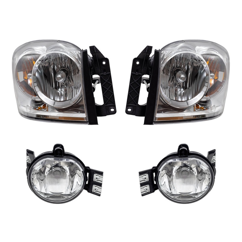Brock Replacement Driver and Passenger Side Halogen Combination Headlight Assemblies and Fog Light Assemblies 4 Piece Set Compatible with 2007-2008 Ram 1500 and 07-09 Ram 2500/3500
