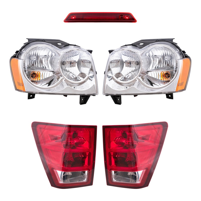 Brock Replacement Driver and Passenger Side Halogen Combination Headlight Assemblies & Tail Light Assemblies, and 3rd Brake Light 5 Piece Set Compatible with 2005-2006 Jeep Grand Cherokee