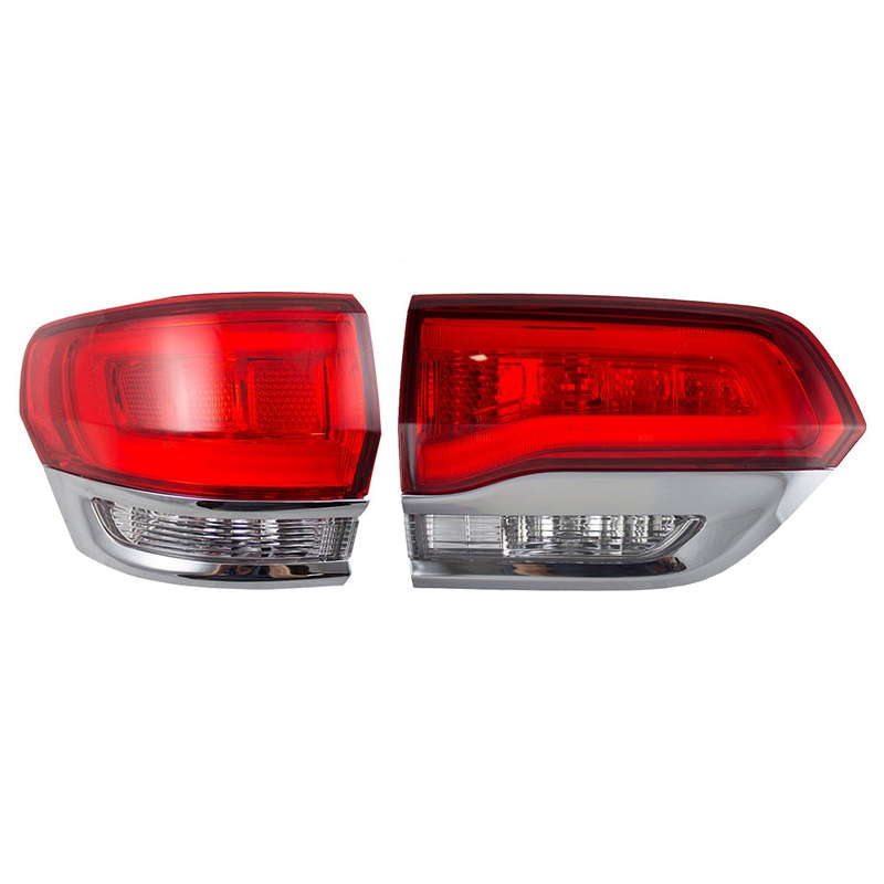 Brock Replacement Driver Side Tail Light Assemblies Set with Chrome Bezel Compatible with 2014-2021 Grand Cherokee Laredo/Limited/Overland/Summit