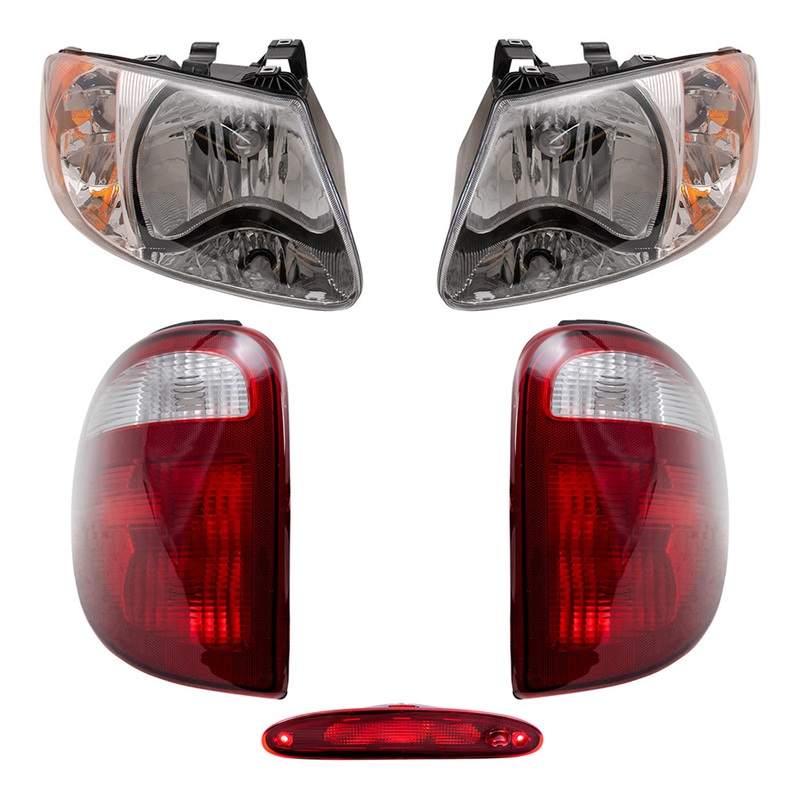 Brock Replacement Headlights and Tail Lights with 3rd Brake Lamp Compatible with 2001 2002 2003 Caravan Town & Country Voyager