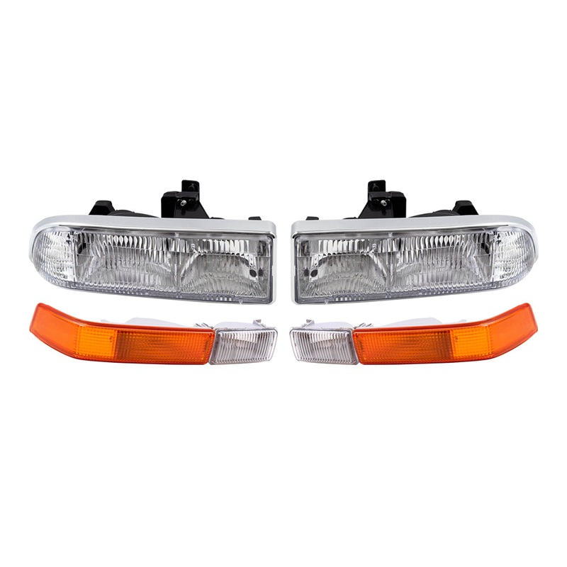 Brock Replacement Driver and Passenger Side Halogen Combination Headlight Assemblies and Park Signal Fog Light Units 4 Piece Set Compatible with 1998-2005 Blazer & 1998-2004 S10