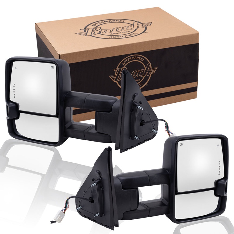 Brock Pair Set Performance Upgrade Towing Mirrors Power Heated Clearance Lamp Blind Spot Detection Amber External Signal & Signal in Glass for 07-18 Toyota Tundra Pickup Truck