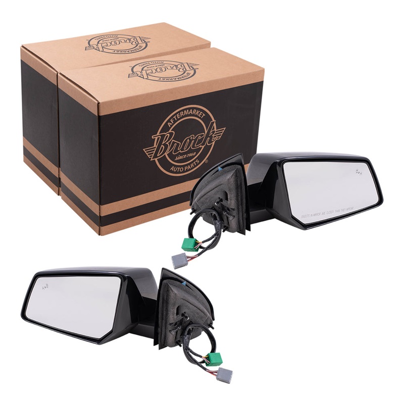Brock Replacement Driver and Passenger Side Power Mirror Set Paint to Match Black with Heat-Signal-Memory-Power Folding-Blind Spot Detection without Auto Dim Set Compatible with 13-17 Chevy Traverse