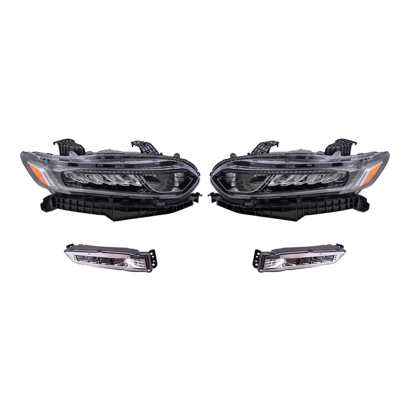 Brock Aftermarket Replacement Driver Left Passenger Right Halogen Combination Headlights & Fog Lights 4 Piece Set Compatible with 2018-2020 Honda Accord Sedan EXCEPT Touring Models