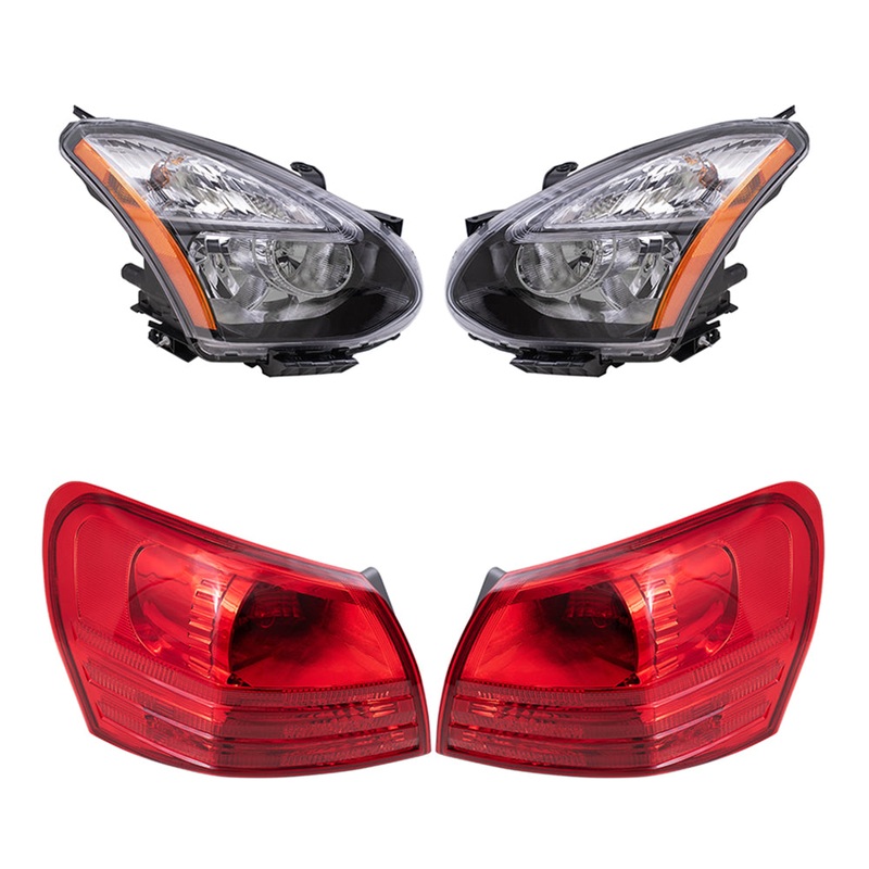 Brock Replacement Driver and Passenger Side Halogen Combination Headlights and Tail Light Assemblies Quarter Mounted 4 Piece Set Compatible with 2014-2015 Rogue Select