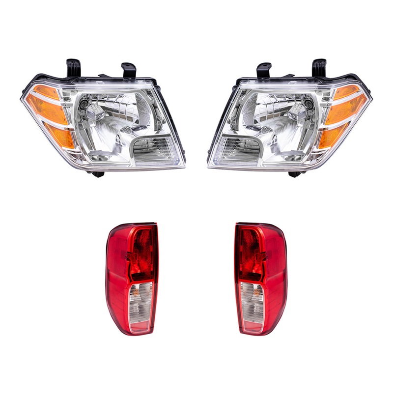 Brock Replacement Driver and Passenger Side Halogen Combination Headlight and Tail Light Assemblies 4 Piece Set Compatible with 2009-2014 Frontier Built to 2/2014
