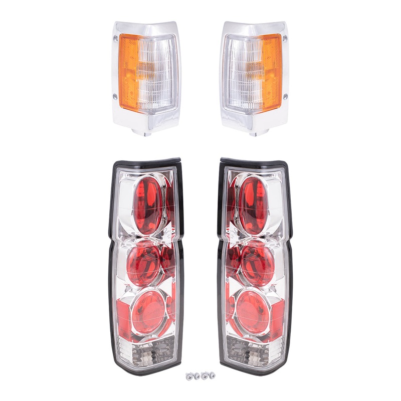 Brock Replacement Driver and Passenger Side, Side Marker Light Assemblies W/Chrome Bezels and Tail Light Units with Performance Altezza 4 Piece Set Compatible with 1990-1994 D21 W/O Daul Rear Wheels