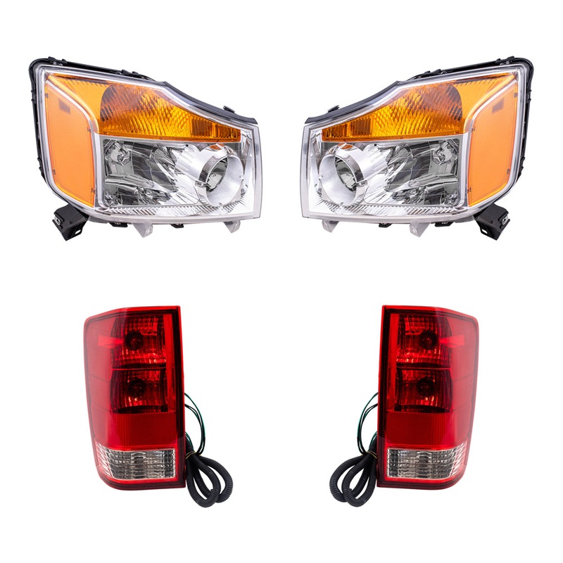 Brock Replacement Headlights with Tail Lights Compatible with 2008-2015 Titan Pickup Truck without Utility Bed
