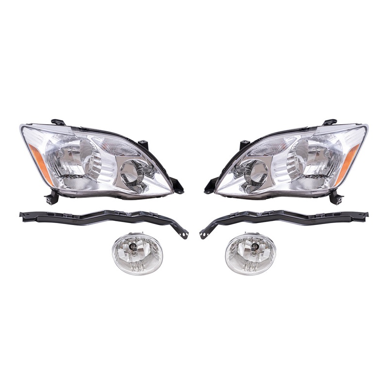 Brock Replacement Driver and Passenger Side Halogen Combination Headlight Assemblies and Fog Light Units 4 Piece Set Comaptible with 2005-2007 Avalon