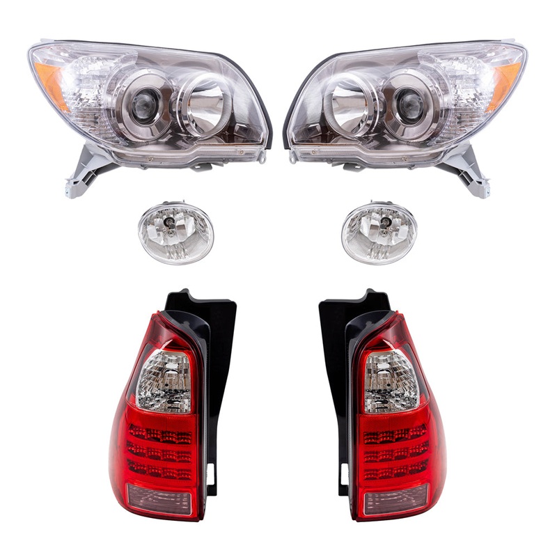 Brock Replacement Driver and Passenger Side Halogen Combination Headlights with Chrome Bezel, Fog Lights and Tail Lights 6 Piece Set Comaptible with 2006-2009 4Runner Limted/SR5