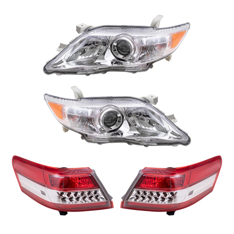 Brock Replacement Driver and Passenger Side Headlights with Clear Lens & Quarter Mounted Tail Lights 4 Piece Set Compatible with 2010-2011 Camry USA Built ONLY, Excluding SE