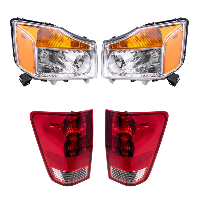 Brock Replacement Halogen Combination Headlight and Tail Light 4 Piece Set Compatible with 08-15 Titan W/ Utility Bed