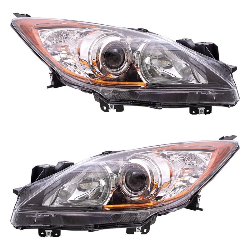 Brock Replacement Pair Set Halogen Combination Headlights Chrome Projector Bezels Compatible with 3 BBM4510L0K BBM4510K0K