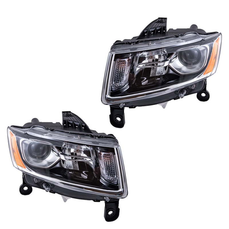2014-2016 Jeep Grand Cherokee Halogen Combination Headlight Assembly With Chrome Bezel Set LH+RH