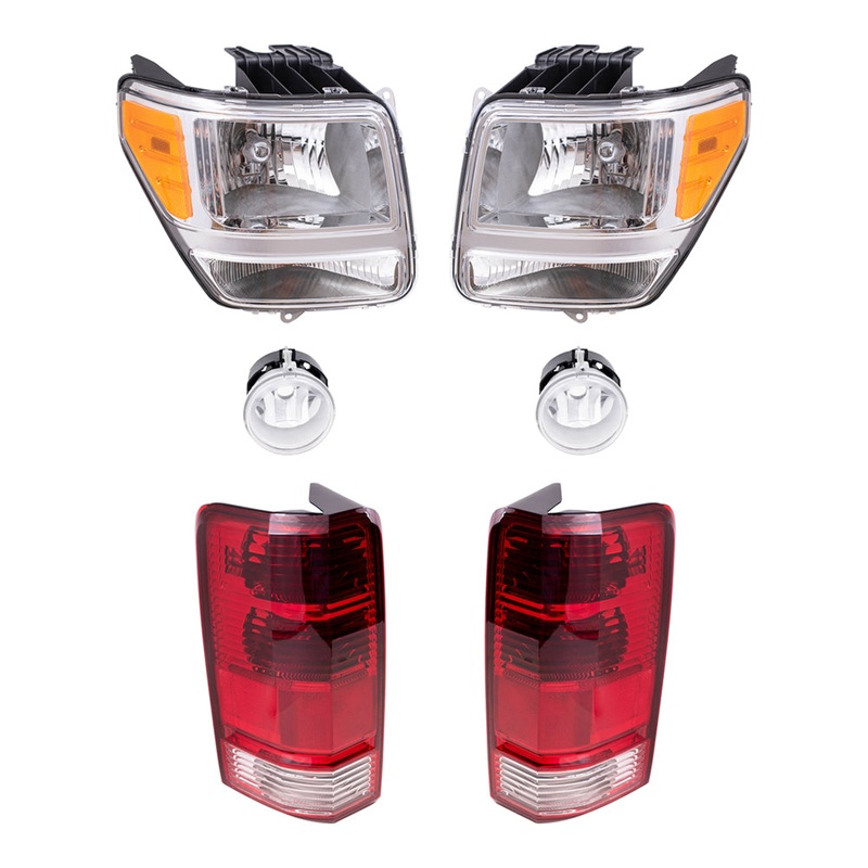 Brock Replacement Driver and Passenger Side Halogen Combination Headlight Assemblies, Fog Light Units, and Tail Light Assemblies 6 Piece Set Compatible with 2011 Nitro