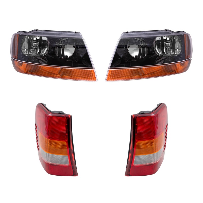 Brock Replacement Headlights with Tail Lights 4 Piece Lens Set Compatible with 2002-2004 Grand Cherokee