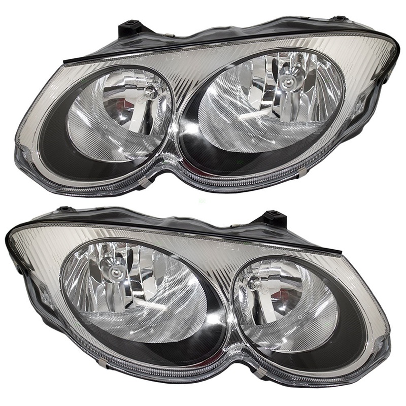 Brock Replacement Set Driver and Passenger Halogen Headlights Compatible with 1999-2004 300M without Leveling 4780013AD 4780012AD