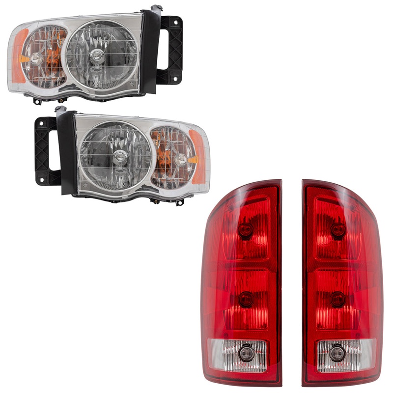 Halogen Headlights Tail Lights w/ Circuit Boards 4 Pc Set for 02-05 Dodge Ram