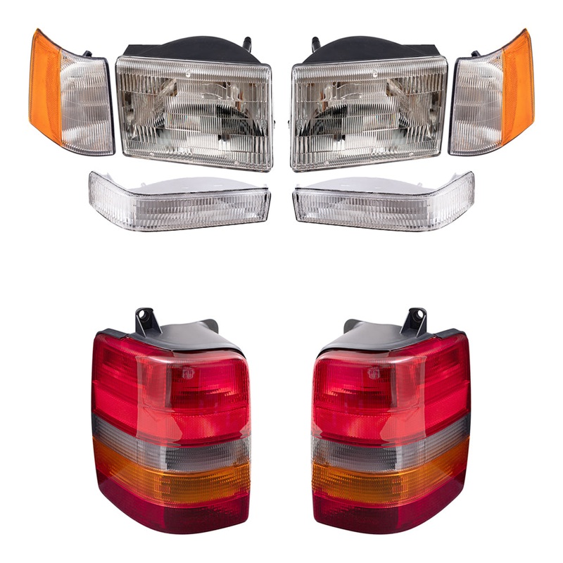 Brock Replacement Driver and Passenger Side Headlights, Side Marker Lights, Park Signal Marker Lights and Tail Lights 8 Piece Set Compatible with 1993-1996 Grand Cherokee