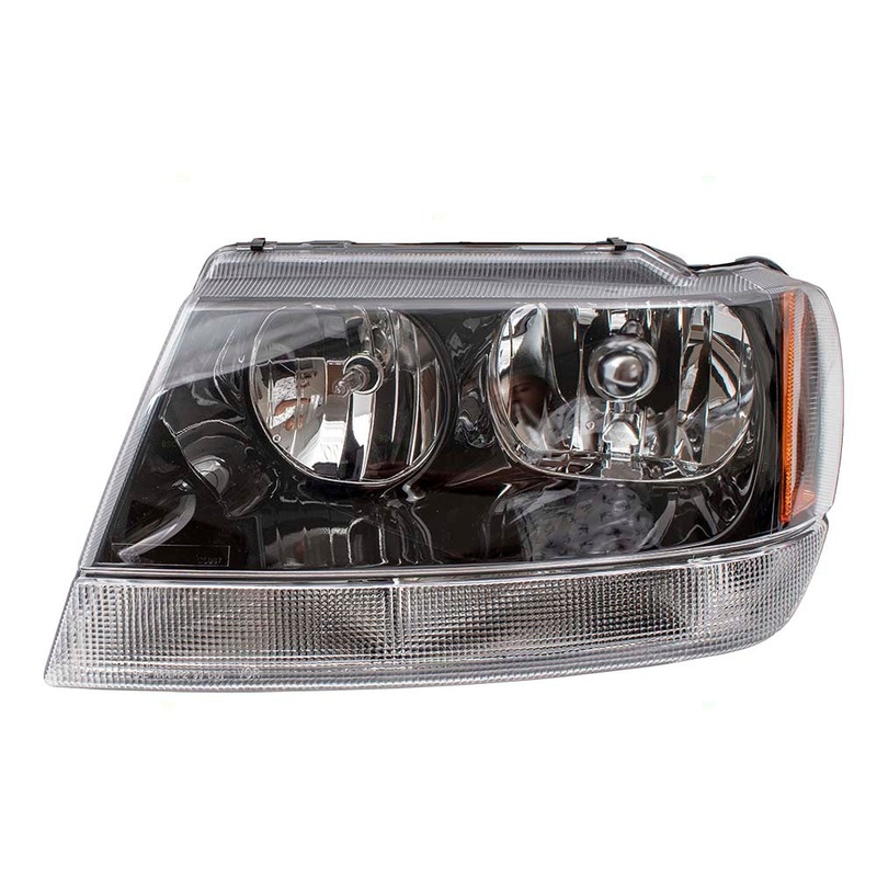 Brock Replacement Driver Headlight Smoked Bezel with Clear Park Lamp Compatible with 1999-2004 Grand Cherokee 55155129AJ