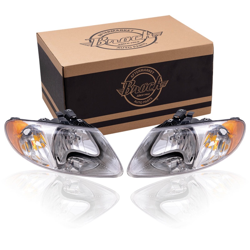 Brock Replacement Halogen Combination Headlight Set Compatible with 01-07 Caravan and Grand Caravan 01-04 Town & Country 05-07 Town & Country with 113″ Wheelbase