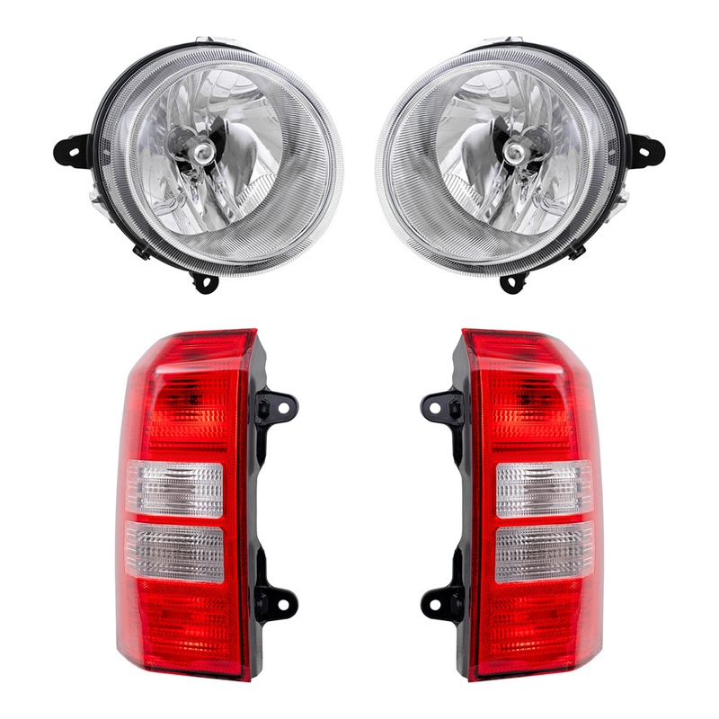Brock Replacement Halogen Headlight Assemblies without Leveling and Tail Light Assemblies 4 Piece Set Compatible with 2008-2017 Patriot