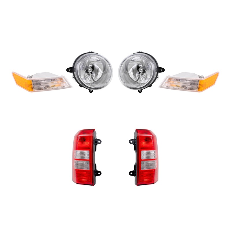 Brock Replacement Halogen Headlight Assemblies without Leveling, Park Signal Marker Lights and Tail Light Assemblies 6 Piece Set Compatible with 2008-2017 Patriot
