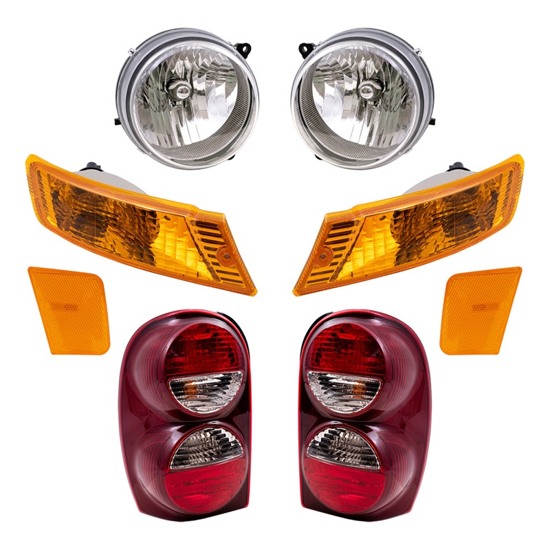 Brock Replacement Headlights Park Signal Lights and Tail Lights Set Compatible with 2005 2006 2007 Liberty